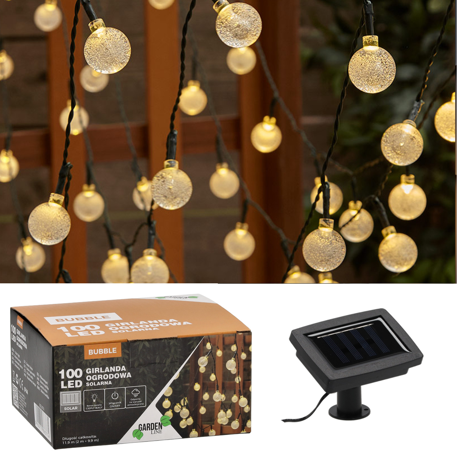 GIRLANDA SOLAR BUBBLE 2+9,9m 100LED