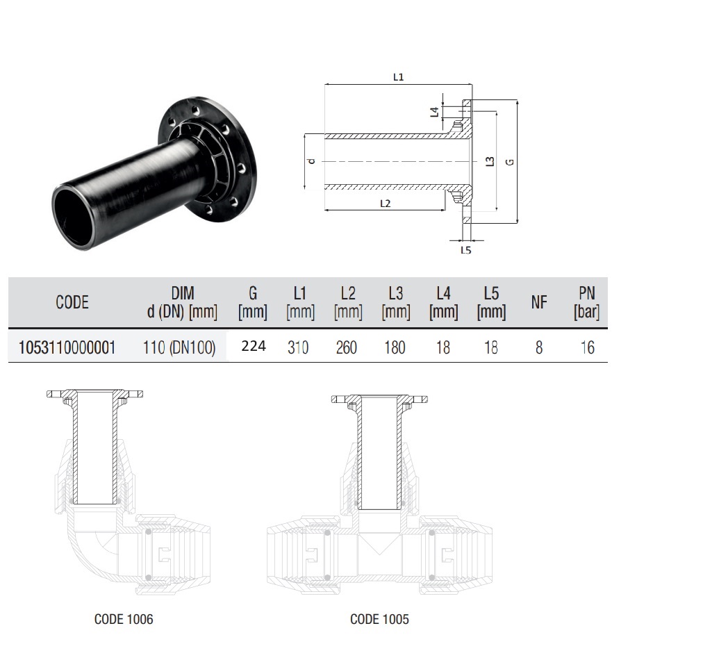 PRIRUBOVY ADAPTER 110 (DN100) pre PE TVAROVKY