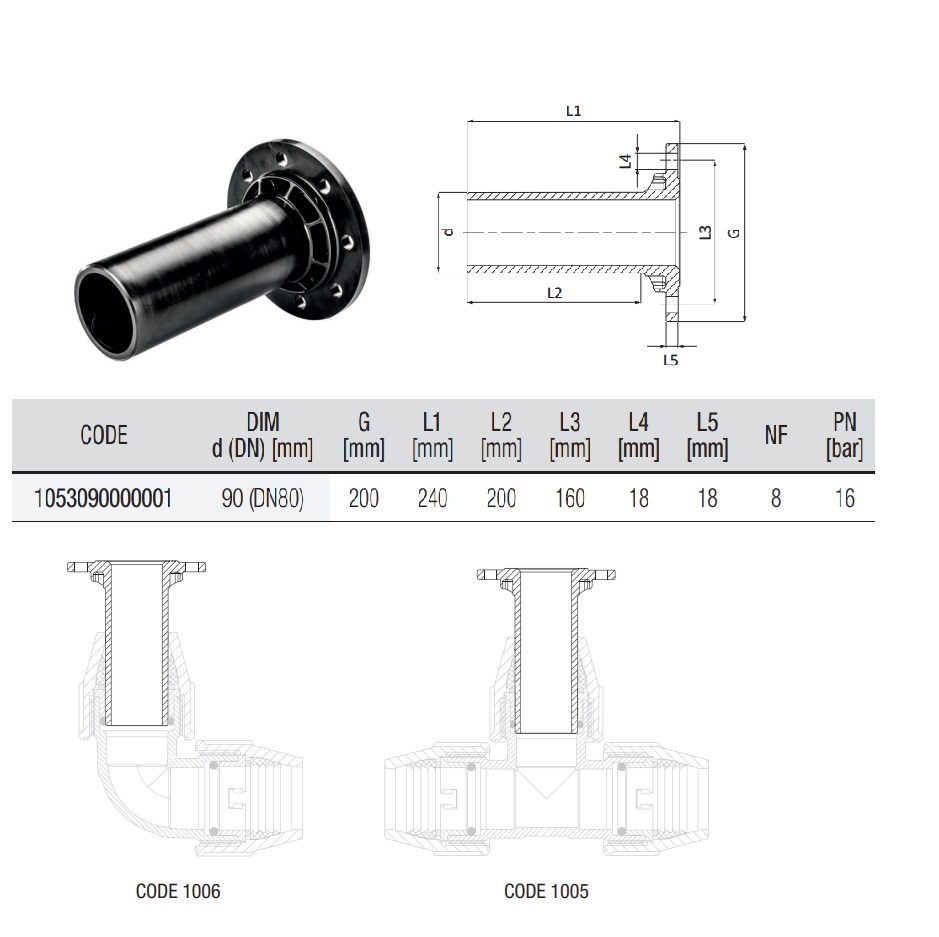 PRIRUBOVY ADAPTER 90 (DN80) pre PE TVAROVKY