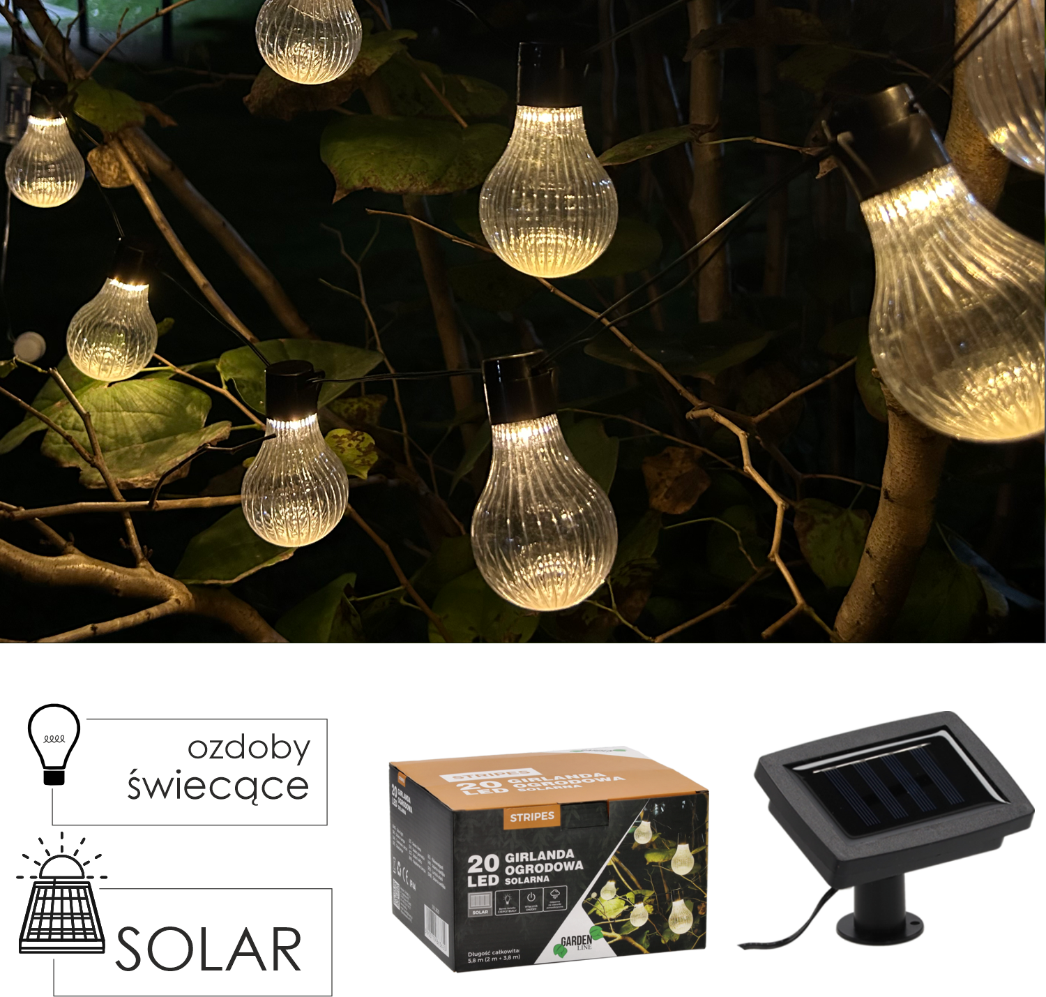 GIRLANDA SOLAR 3,8m/20led