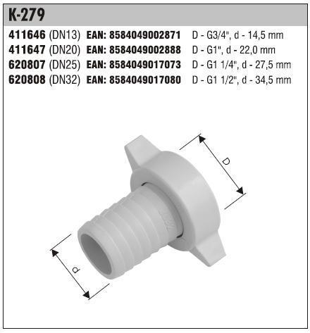 Hadicová prípojka DN 15 1/2" K-279  Plast